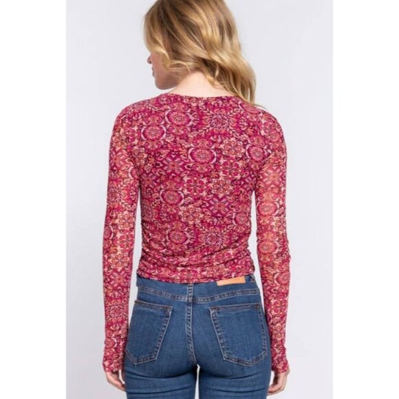 Fitted Long Sleeve Mesh Shirt With Bunched Sides Size Large- Junior Sizes Availa - Picture 3 of 8